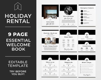 Mr White Minimalist Holiday Rental Welcome Book, Editable VRBO Welcome Book, Real Estate Template, Printable House Manual #055 #043