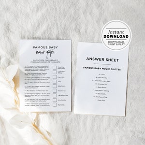 Baby Shower Famous Movie Quotes Game, Printable Games | INSTANT DOWNLOAD #004 JULIETTE