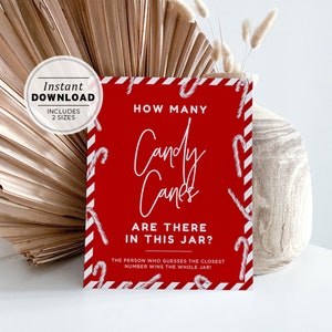 Quanti Candy Canes Christmas Game, Candy Cane Guessing Game, Christmas Party Game, Holiday Games / PRINTABLE INSTANT DOWNLOAD