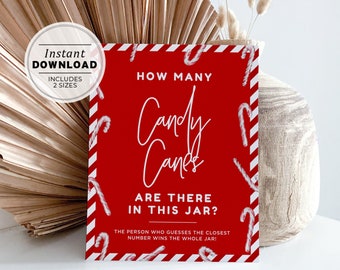 How Many Candy Canes Christmas Game, Candy Cane Guessing Game, Christmas Party Game, Holiday Games | PRINTABLE INSTANT DOWNLOAD