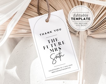 Noir Arch Minimalist Bridal Shower Gift Tag Template, Favor Swing Tags, Gift Tags | EDITABLE TEMPLATE #049