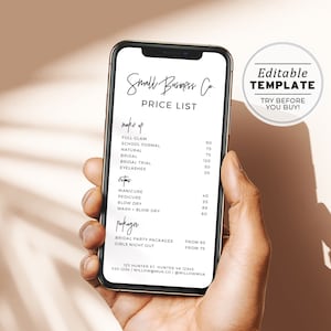Modelo de lista de preços eletrônicos, lista de preços digital para pequenas empresas, lista de preços do Instagram, lista de preços do iMessage, editável para impressão #050 #043