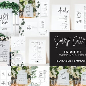 Juliette Minimalist Wedding Signs Bundle, Editable Wedding Templates, Printable Wedding Reception Signs, Wedding Reception Bundle #004