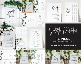 Juliette Minimalist Wedding Signs Bundle, Editable Wedding Templates, Printable Wedding Reception Signs, Wedding Reception Bundle #004