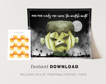 Halloween Pin the Candy Corn into Frankenstein's Monster's Mouth, Halloween Printable Poster, Halloween Party Game, INSTANT DOWNLOAD #080