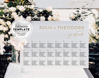 Kiki Minimalist Gold Alphabetical Wedding Seating Chart Printable | EDITABLE TEMPLATE #017