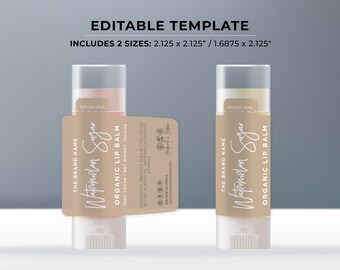 Lip balm Custom Wrap Around Label - 2 Sizes: 2.125x2.125" / 1.6875x2.125"  | PRINTABLE TEMPLATE #052 #043 Nue Minimalist