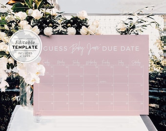 Baby Shower Games, Guess the Due Date, Minimalist Baby Shower Activity, Digital Download, Printable Editable Template #035 Blush Minimalist