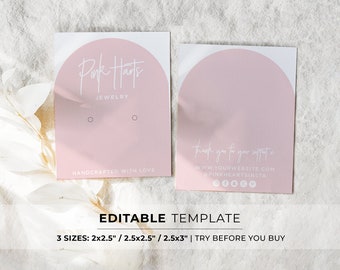 Editable Earring Display Card Template, 3 Sizes - 2x2.5" / 2.5x2.5" / 2.5x3" #051 #043 Blush Minimalist