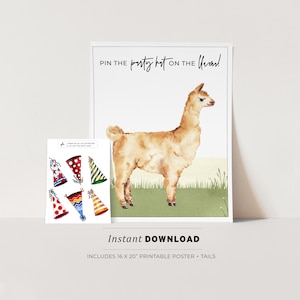 Kids Party Game, Pin the Party Hat on the Llama Printable Poster, Birthday Party Game, INSTANT DOWNLOAD