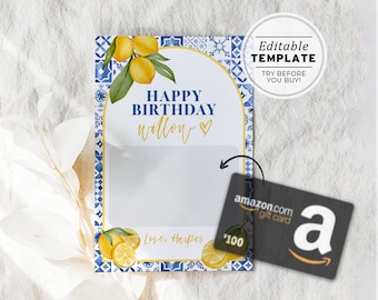 Amalfi Mediterranean Style Gift Card Holder, 4x6 card, Birthday Gift, Birthday Gift Card | EDITABLE TEMPLATE #090