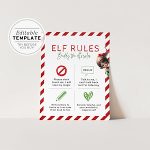 Elf Rules Sign, Christmas Elf Rules Sign, Printable | EDITABLE TEMPLATE Buddy #091