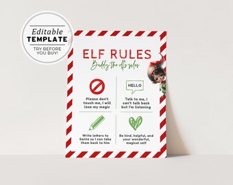 Elf Rules Sign, Christmas Elf Rules Sign, Printable | EDITABLE TEMPLATE Buddy #091