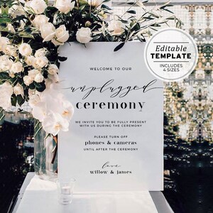 Modello di cartello per cerimonia Mr White Unplugged, cartello per matrimonio Unplugged minimalista, cartello Unplugged stampabile n. 001