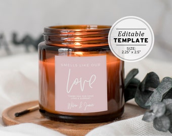 DIY Wedding Candle Label Template, Engagement Party Favor Candle Label Template, DIY Printable | Editable Template #035 Blush Minimalist