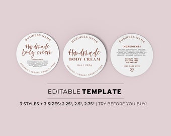 Minimalist Ingredients Label Template, Jar Label - 3 Sizes + 3 Styles - 2.25"/2.5"/2.75" Jar Label, Printable Editable Template  #050 #043