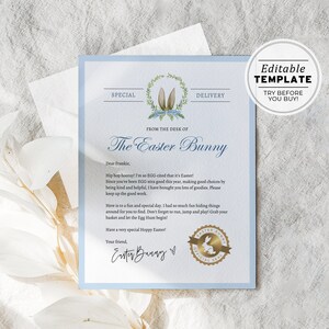 Carta Imprimible del Conejito de Pascua, Certificado de Celencia del Huevo del Conejito de Pascua, Del escritorio del Conejito de Pascua / PLANTILLA EDITABLE #099