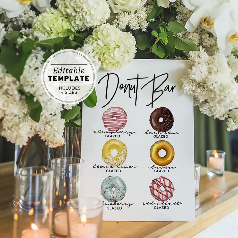 Juliette Minimalist Donut Bar Sign Template Pick from 88 Watercolor Illustrations, EDITABLE TEMPLATE, Printable 004 image 8