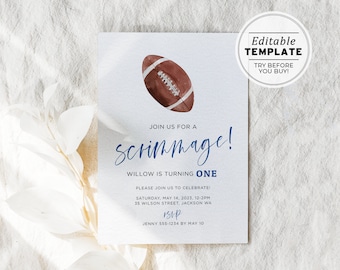 Minimalist Football Scrimmage Theme Birthday Party Invite Template | EDITABLE TEMPLATE #056