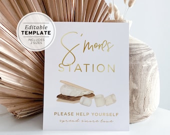 Juliette Gold Minimalist S'more Station Sign | EDITABLE TEMPLATE, Printable #017