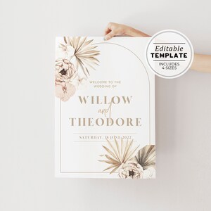Palms & Roses Boho Wedding Welcome Sign, Printable | EDITABLE TEMPLATE #024