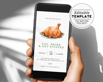 Editable Thanksgiving Dinner Digital Party Invitation, Friendsgiving e-Invite, SMS Evite | EDITABLE TEMPLATE