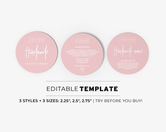 Blush Ingredients Label Template, Jar Label - 3 Sizes + 3 Styles - 2.25"/2.5"/2.75" Jar Label, Printable | EDITABLE TEMPLATE #051 #043