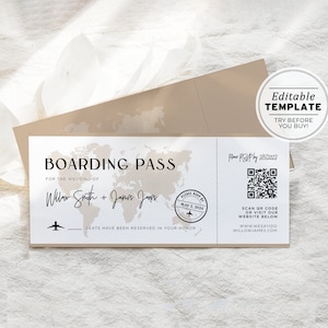 Modèle de faire-part de mariage Amelia Boarding Pass, Faire-part de mariage sur le thème du voyage, Faire-part de mariage aventure, Carte d&#39;embarquement