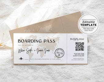 Amelia Boarding Pass Wedding Invitation Template, Travel Themed Wedding Invitation, Adventure Wedding Invite, Boarding Pass