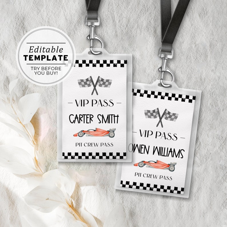 Vip Tags Printable Red Race Car VIP Crew Pit Badge, Crew Pit Pass, Party Name Tags, Racing ...
