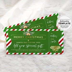 Printable Christmas Voucher from Santa, Santa Gift Certificate, Christmas Gift Voucher, Editable Gift Card, Last Minute Gift  #082
