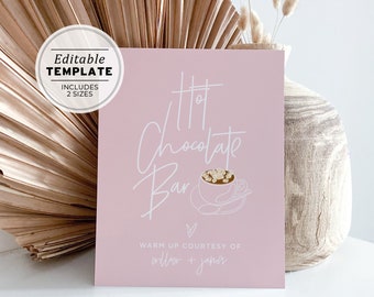 Blush Minimalist Hot Chocolate Bar Sign, Hot Cocoa Sign | PRINTABLE EDITABLE TEMPLATE #035