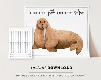 Pin the Tusk on the Walrus Kids Party Game Printable Poster, Birthday Party Game, INSTANT DOWNLOAD