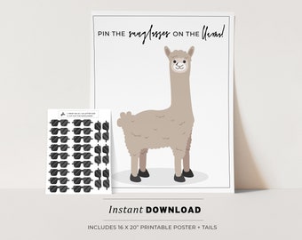 Kids Party Game, Pin the Sunglasses on the Llama Printable Poster, Birthday Party Game, INSTANT DOWNLOAD