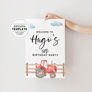 Farm Tractor Theme Birthday Welcome Sign Poster | EDITABLE TEMPLATE, Printable #075