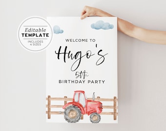 Farm Tractor Theme Birthday Welcome Sign Poster | EDITABLE TEMPLATE, Printable #075