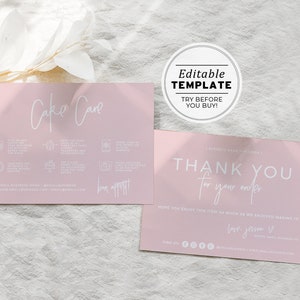 Tarjeta de agradecimiento y cuidado de tartas de negocios minimalista Blush, prospecto de agradecimiento / PLANTILLA EDITABLE N.° 051 N.° 043