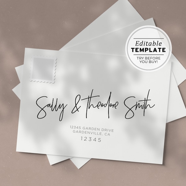 Juliette Handwritten Style A7 Envelope Template - Front and Back | EDITABLE TEMPLATE #004 Juliette Minimalist