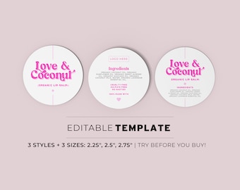 Kylie Pink Ingredients Label Template, Jar Label - 3 Sizes + 3 Styles - 2.25"/2.5"/2.75" Jar Label, Printable Editable Template #060 #043