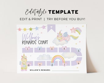 Editable Unicorn Rewards Chart, Sleep Training Chart, Printable Rewards Chart | EDITABLE TEMPLATE #083