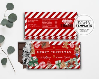 Christmas Chocolate Wrapper Template, Christmas Chocolate Gift, Hershey's 1.55oz Bar & Aldi Chocolate | EDITABLE TEMPLATE, Printable