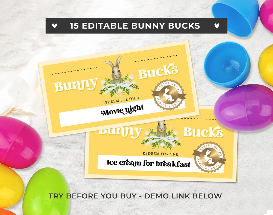 Printable Easter Bunny Coupons Bunny Bucks Easter Basket Etsy UK