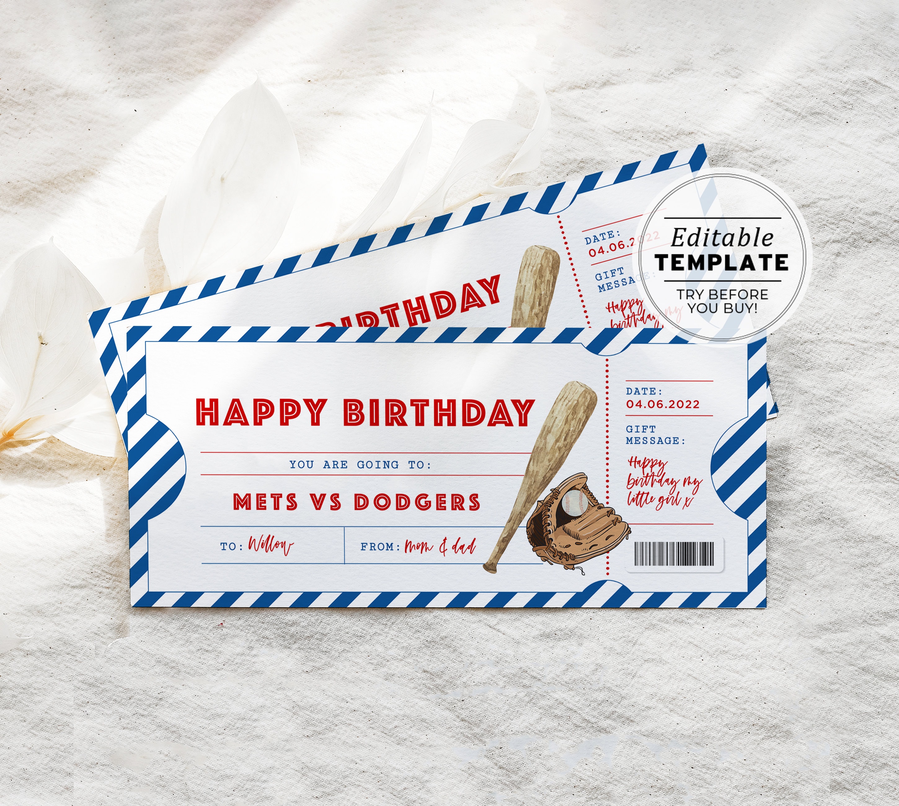 Editable New York Yankees Baseball Birthday Ticket Invitation