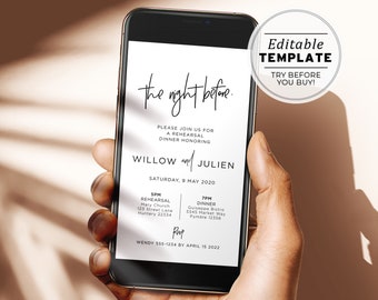 Juliette Minimalist Rehearsal Dinner Evite, Electronic Invite, Printable | EDITABLE TEMPLATE #004