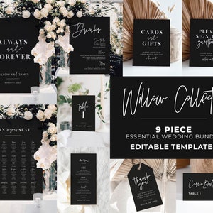 Willow Minimalist Wedding Signs Bundle, Editable Wedding Templates, Printable Wedding Reception Signs, Wedding Reception Bundle  #028