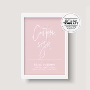 Blush Minimalist Customizable Blank A3 Sign Template, Instant Print Sign | EDITABLE TEMPLATE #035