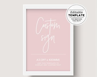 Blush Minimalist Customizable Blank A3 Sign Template, Instant Print Sign | EDITABLE TEMPLATE #035