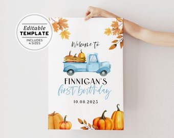 Finnigan Fall Themed Birthday Welcome Sign Poster | EDITABLE TEMPLATE, Printable #104