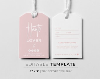 Blush Minimalist Minimalist Clothing Swing Tag Care Instructions Template | EDITABLE TEMPLATE #051 #043