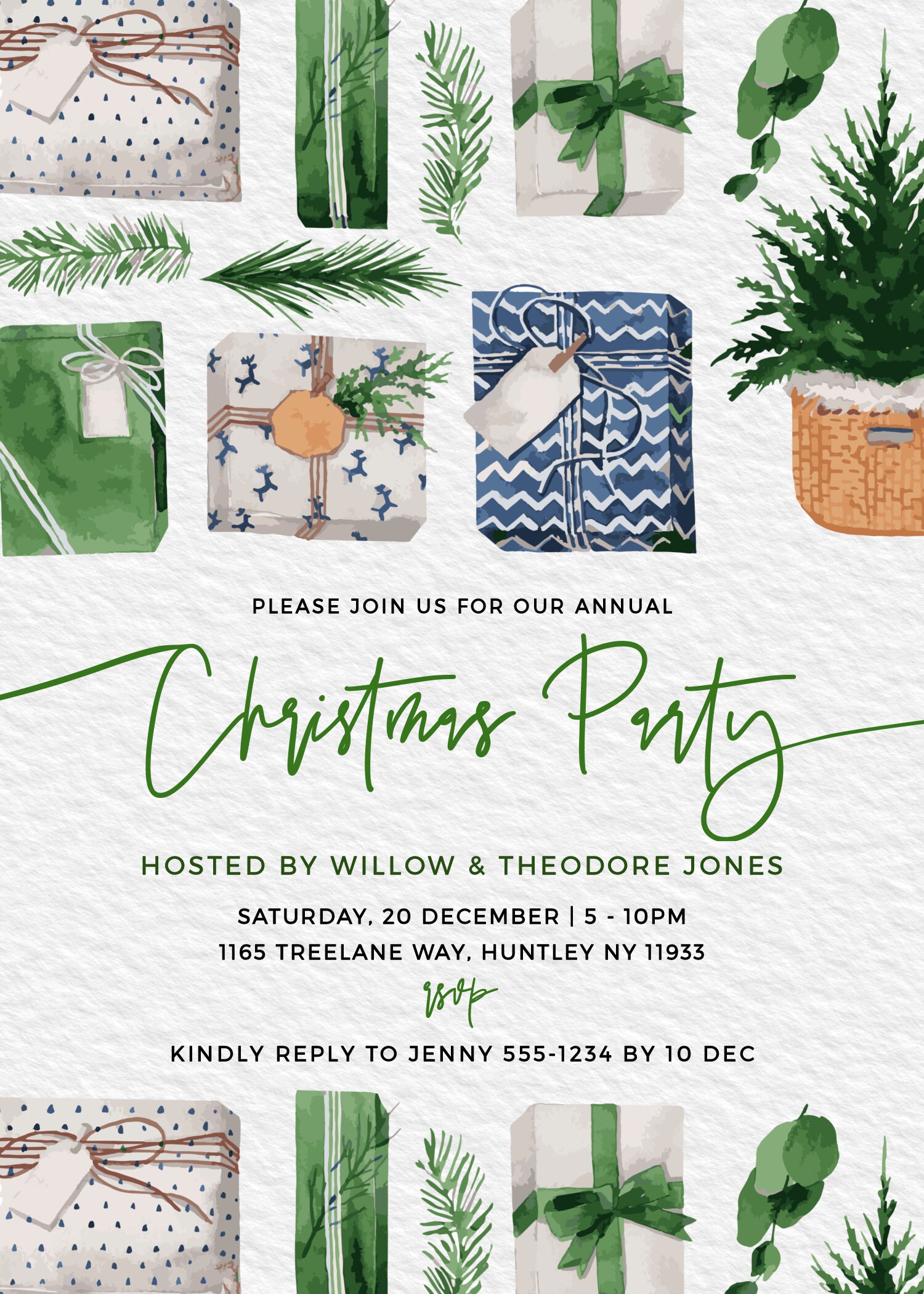 Flatlay Christmas Party Invitation Template, Christmas Party Invitation, Editable Template 